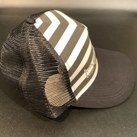 Bebe Black/White Striped Hat with Rhinestone Logo Embellished Baseball Cap - Picture 7 of 10